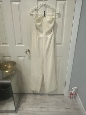Forever 21 Cream Strapless Wide-Leg Jumpsuit